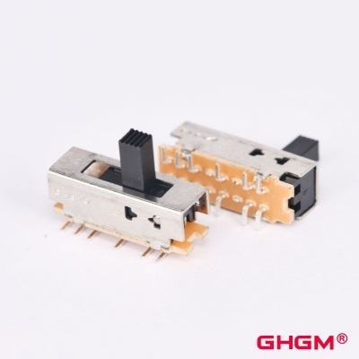 GH25D01 Interrupteur à glissière bipolaire bidirectionnel (DPDT), 5 positions, interrupteur à glissière SMD/DIP, 180° sens de la poignée